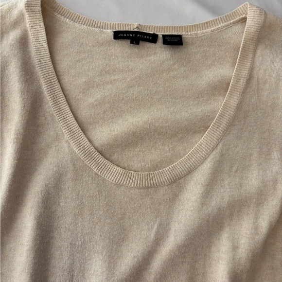 JEANNE PIERRE Women's Large Cream Sweater 100% Cotton Scoop Neck Classic Work - Picture 8 of 9